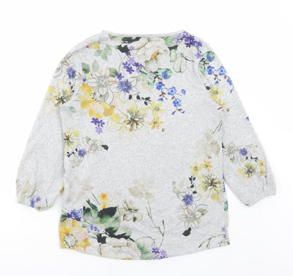 Matalan Womens Grey Floral Polyester Basic T-Shirt Size 8 Round Neck