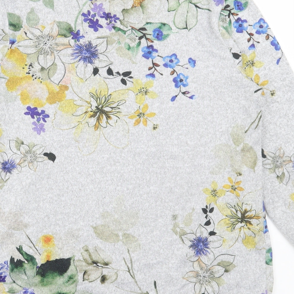 Matalan Womens Grey Floral Polyester Basic T-Shirt Size 8 Round Neck