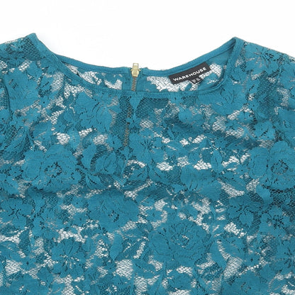 Womens UK Size 12 Warehouse Green Basic Blouse