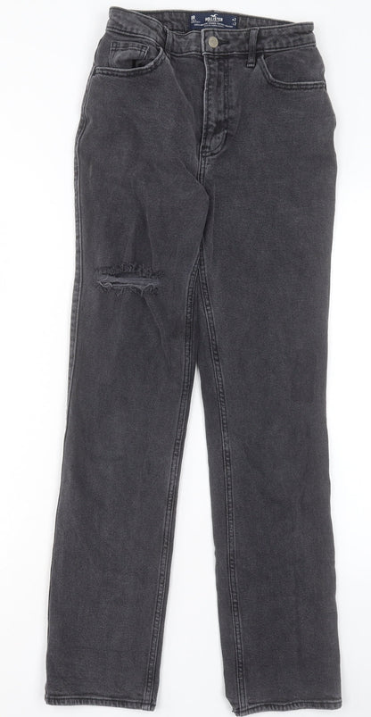 Hollister Womens Black Cotton Straight Jeans Size 24 in L31 in Regular Button