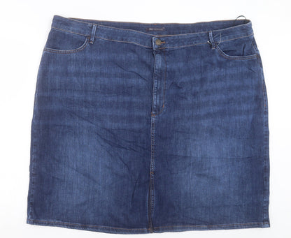 Marks and Spencer Womens Blue Cotton A-Line Skirt Size 30 Button