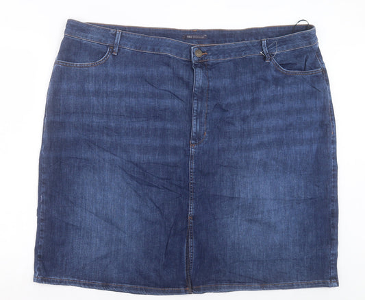 Marks and Spencer Womens Blue Cotton A-Line Skirt Size 30 Button
