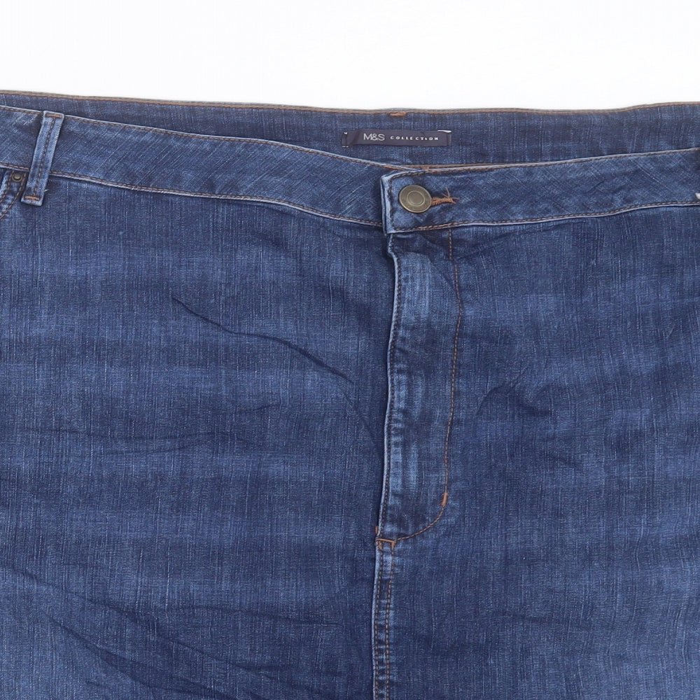 Marks and Spencer Womens Blue Cotton A-Line Skirt Size 30 Button