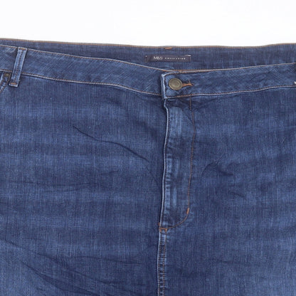 Marks and Spencer Womens Blue Cotton A-Line Skirt Size 30 Button