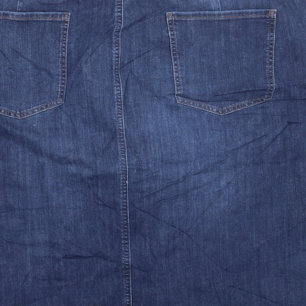 Marks and Spencer Womens Blue Cotton A-Line Skirt Size 30 Button