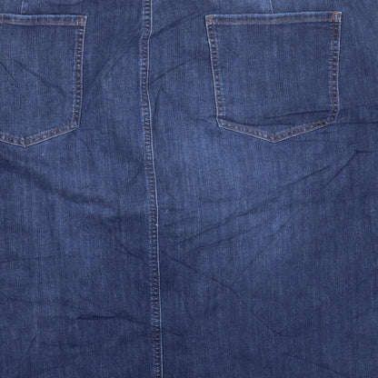 Marks and Spencer Womens Blue Cotton A-Line Skirt Size 30 Button