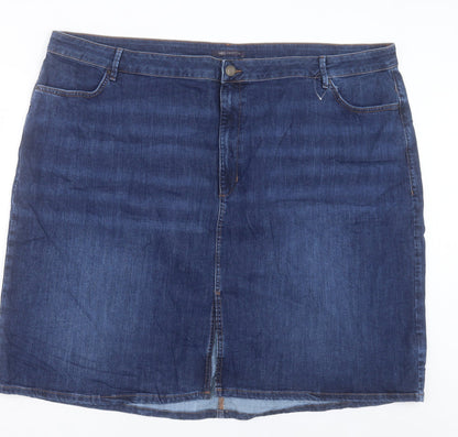 Marks and Spencer Womens Blue Cotton A-Line Skirt Size 30 Button