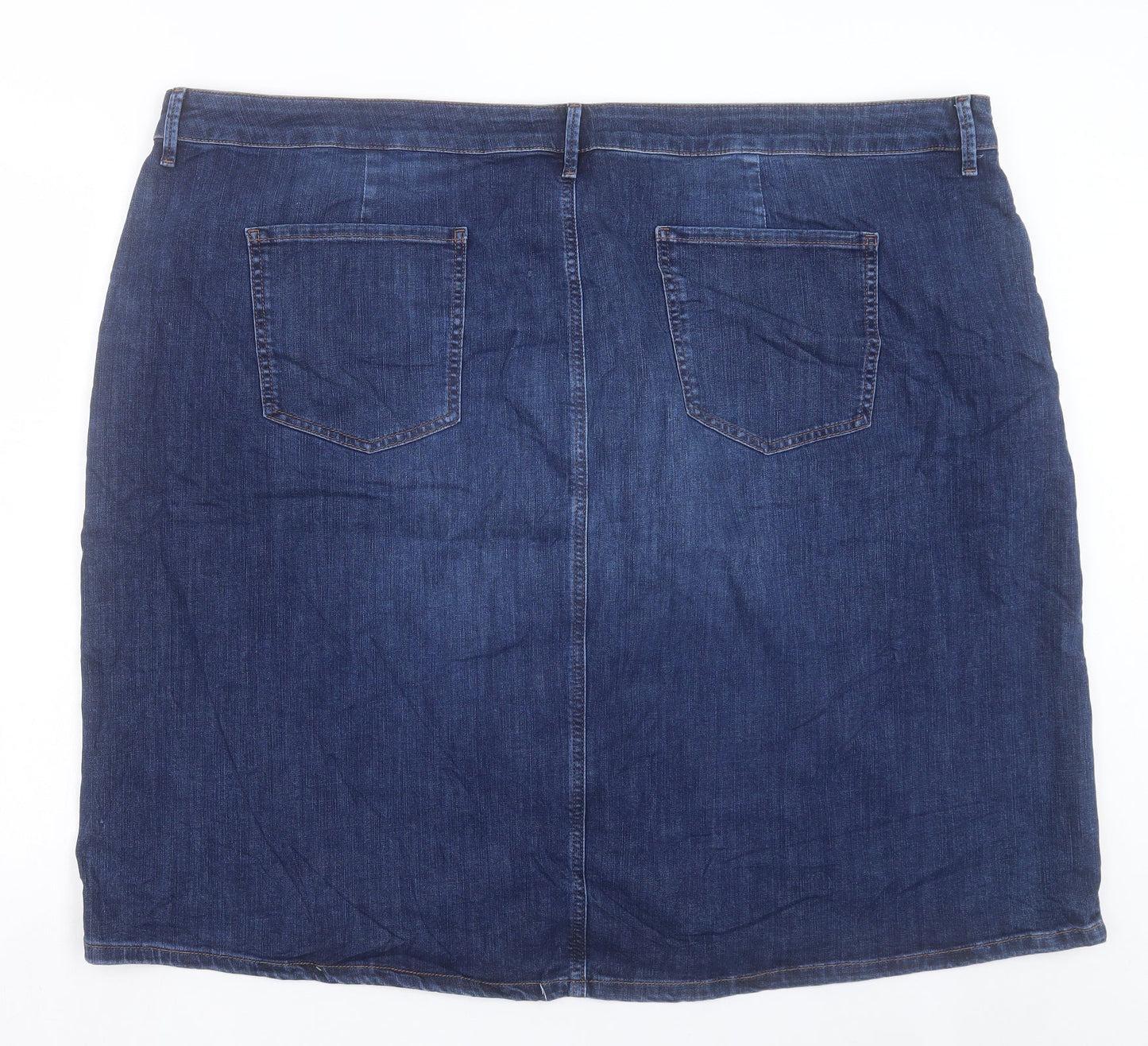 Marks and Spencer Womens Blue Cotton A-Line Skirt Size 30 Button