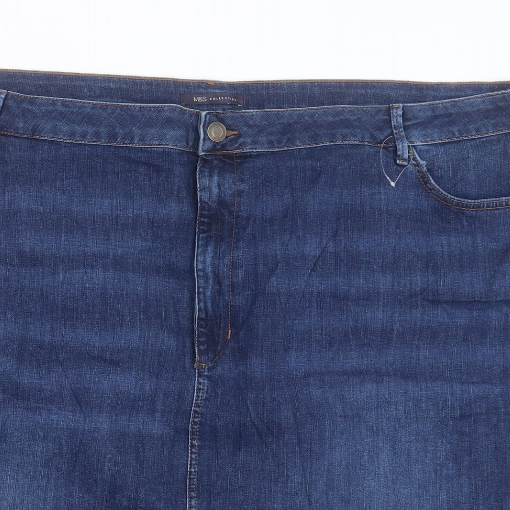 Marks and Spencer Womens Blue Cotton A-Line Skirt Size 30 Button