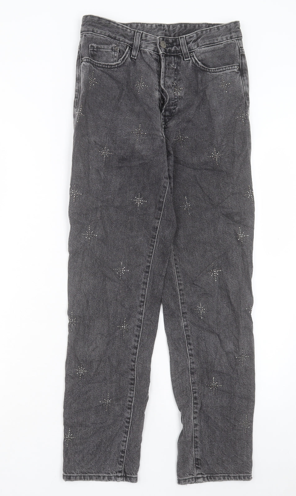 Womens UK Size 25 in H&M Regular Fit Boyfriend Grey Jeans