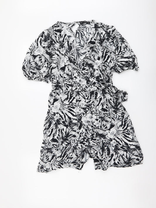 F&F Womens Black Floral Viscose Playsuit One-Piece Size 8 Pullover