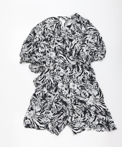 F&F Womens Black Floral Viscose Playsuit One-Piece Size 8 Pullover