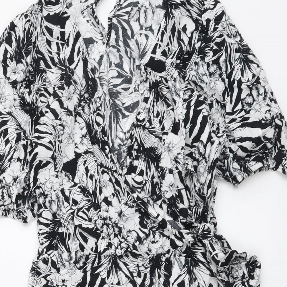 F&F Womens Black Floral Viscose Playsuit One-Piece Size 8 Pullover