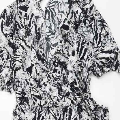 F&F Womens Black Floral Viscose Playsuit One-Piece Size 8 Pullover