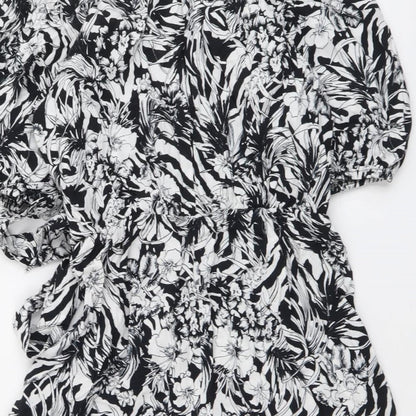 F&F Womens Black Floral Viscose Playsuit One-Piece Size 8 Pullover