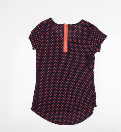 George Womens Blue Polka Dot Viscose Basic Blouse Size 12 Round Neck