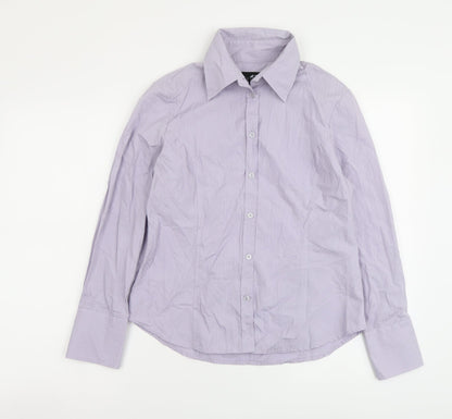 Avenue Womens Purple Striped Cotton Basic Button-Up Size 12 Collared