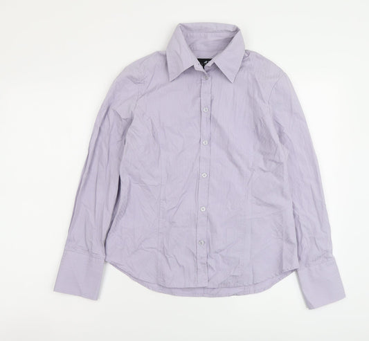Avenue Womens Purple Striped Cotton Basic Button-Up Size 12 Collared