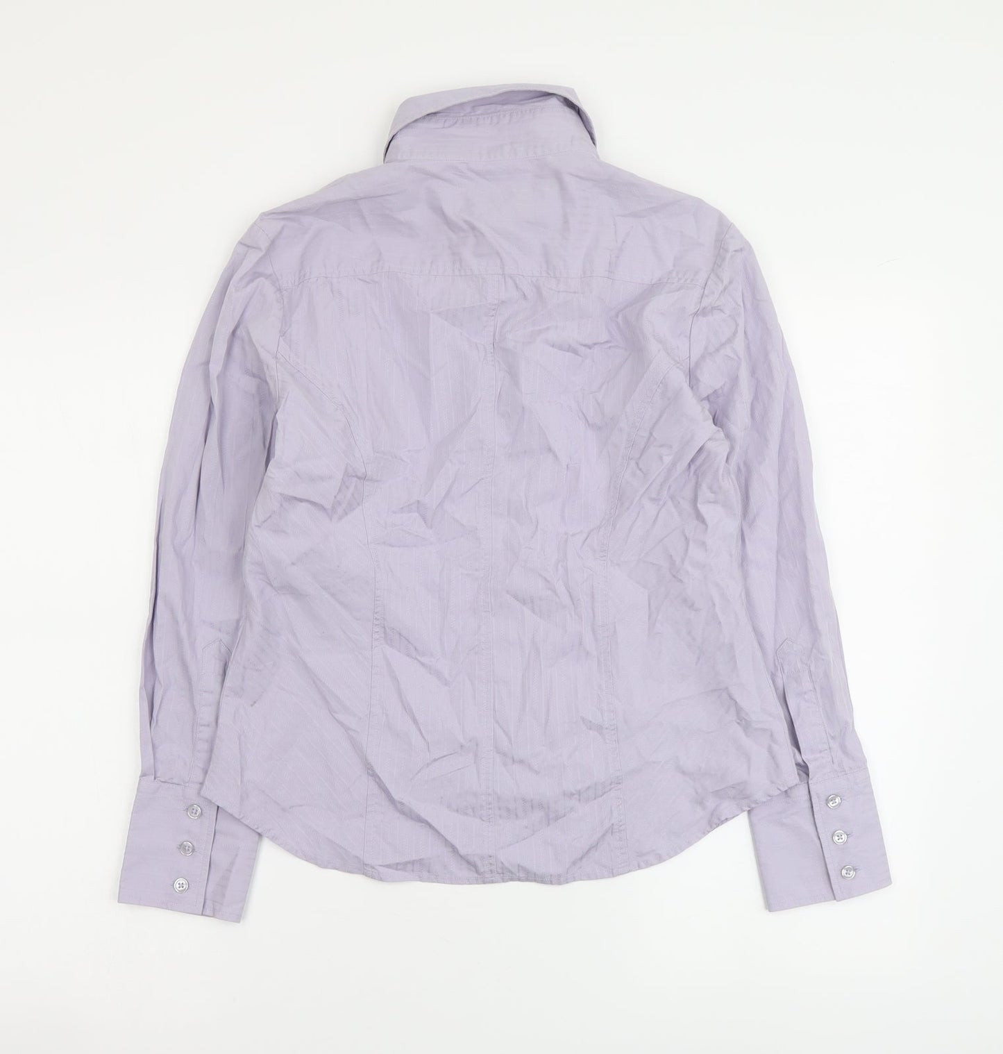 Avenue Womens Purple Striped Cotton Basic Button-Up Size 12 Collared