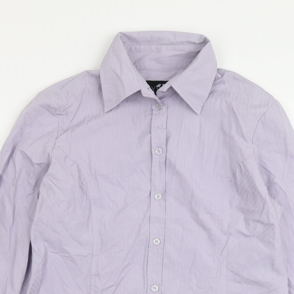 Avenue Womens Purple Striped Cotton Basic Button-Up Size 12 Collared