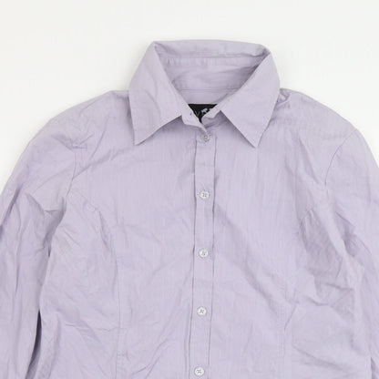 Avenue Womens Purple Striped Cotton Basic Button-Up Size 12 Collared