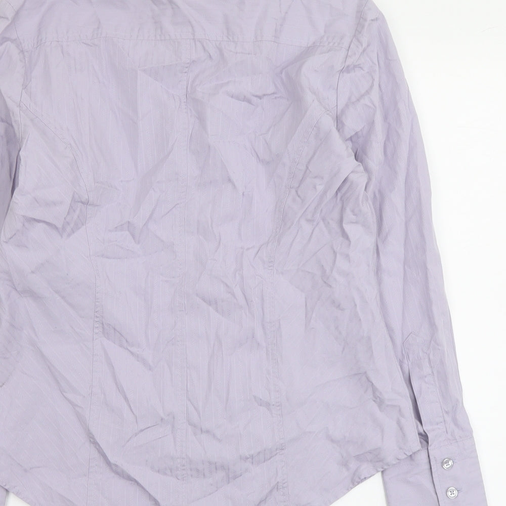 Avenue Womens Purple Striped Cotton Basic Button-Up Size 12 Collared