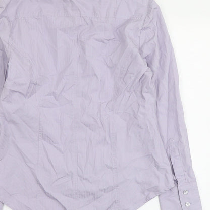 Avenue Womens Purple Striped Cotton Basic Button-Up Size 12 Collared