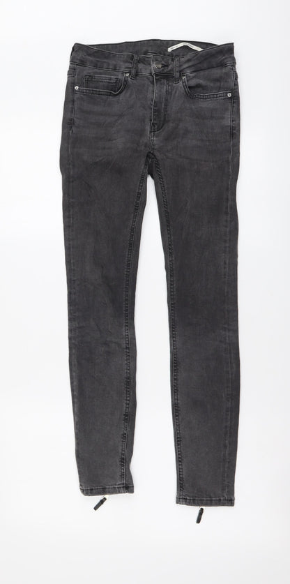 Zara Womens Grey Cotton Skinny Jeans Size S L28 in Regular Button
