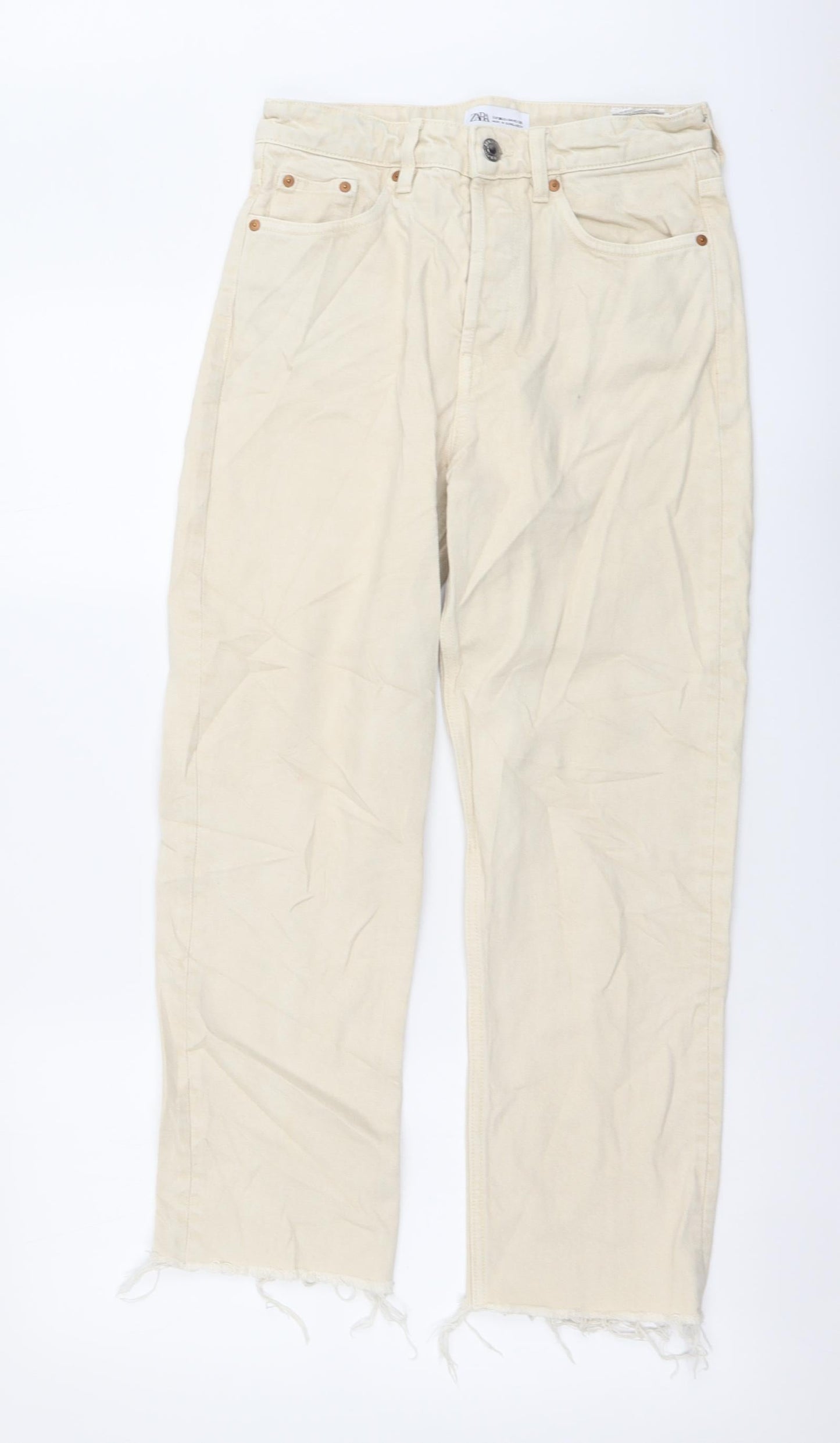 Zara Womens Beige Cotton Mom Jeans Size S L26 in Regular Button