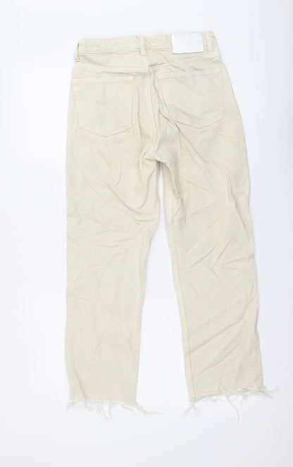 Zara Womens Beige Cotton Mom Jeans Size S L26 in Regular Button