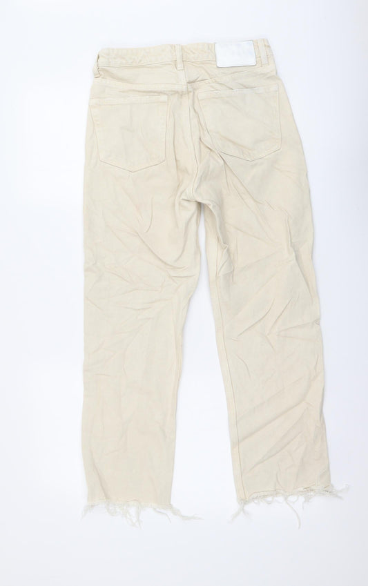 Zara Womens Beige Cotton Mom Jeans Size S L26 in Regular Button