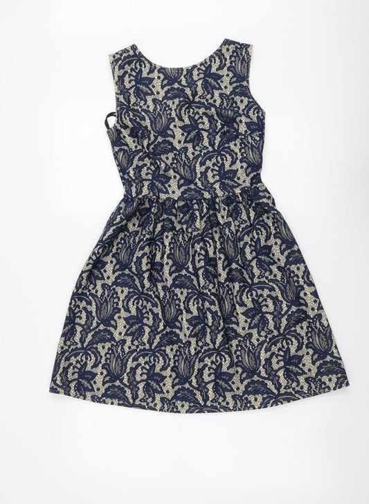 Atmosphere Womens Beige Floral Polyester A-Line Size 8 Round Neck Zip