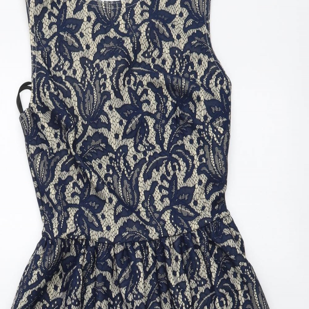 Atmosphere Womens Beige Floral Polyester A-Line Size 8 Round Neck Zip