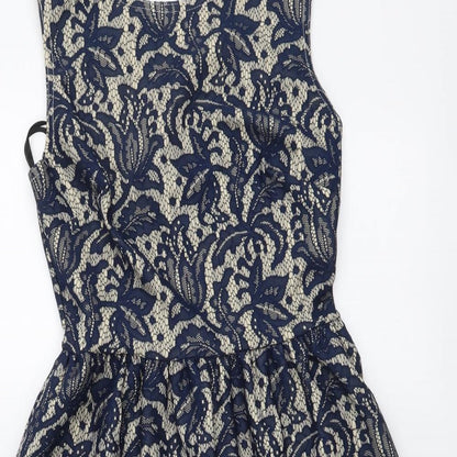 Atmosphere Womens Beige Floral Polyester A-Line Size 8 Round Neck Zip