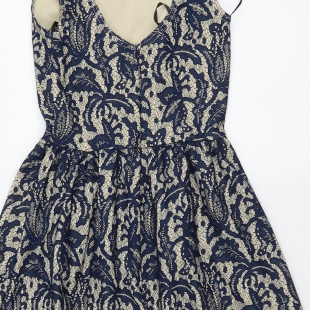 Atmosphere Womens Beige Floral Polyester A-Line Size 8 Round Neck Zip