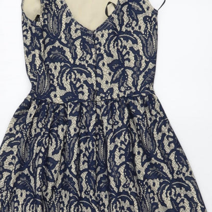 Atmosphere Womens Beige Floral Polyester A-Line Size 8 Round Neck Zip