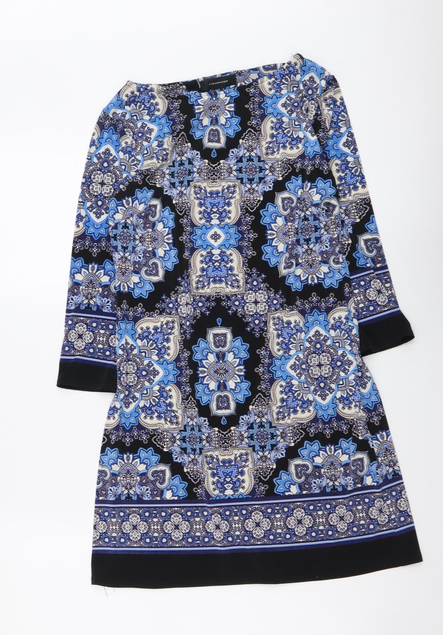 Atmosphere Womens Blue Geometric Polyester Mini Size 8 Boat Neck Pullover