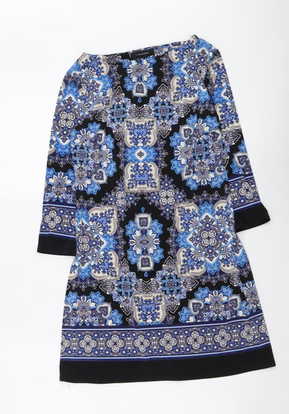 Atmosphere Womens Blue Geometric Polyester Mini Size 8 Boat Neck Pullover