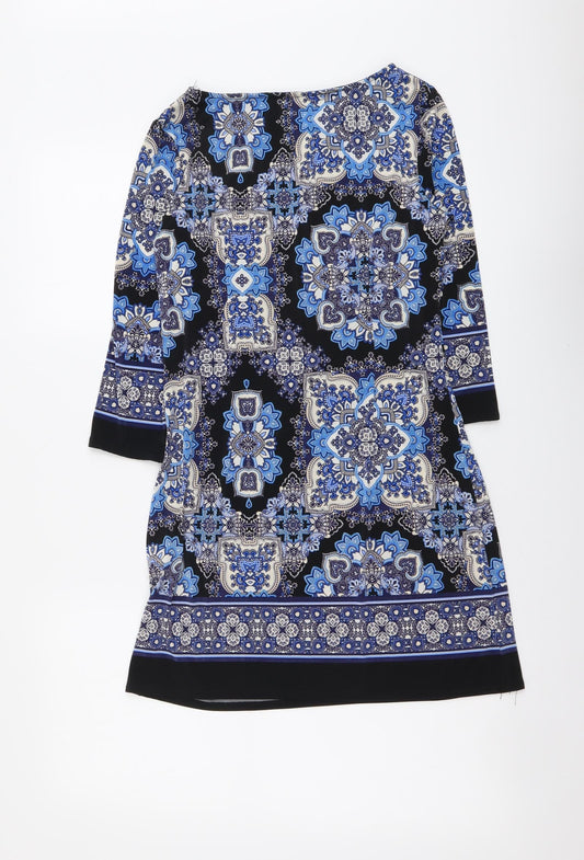 Atmosphere Womens Blue Geometric Polyester Mini Size 8 Boat Neck Pullover