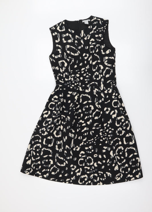 H&M Womens Black Animal Print Polyester A-Line Size S Round Neck Zip - Leopard skin pattern
