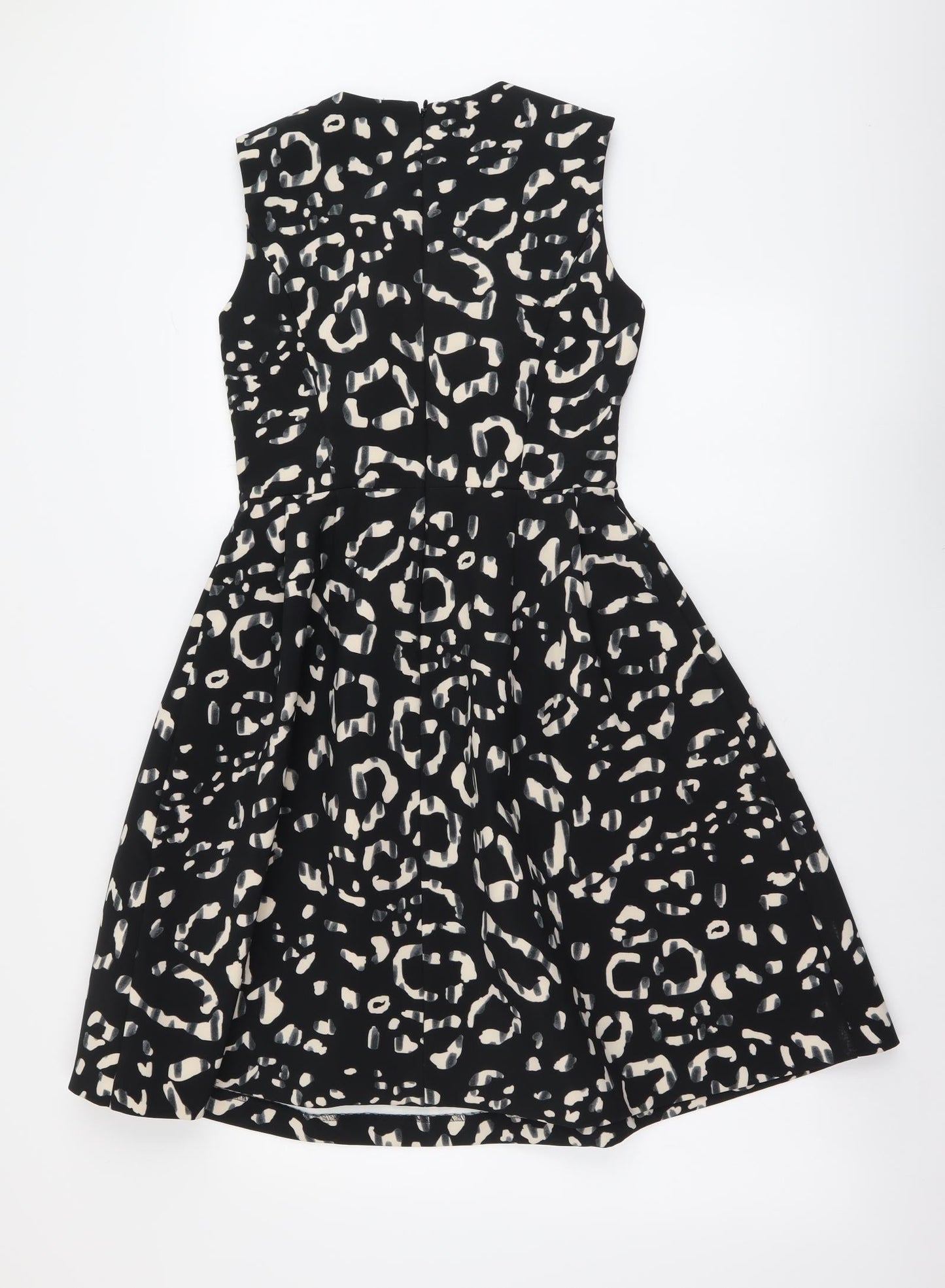H&M Womens Black Animal Print Polyester A-Line Size S Round Neck Zip - Leopard skin pattern