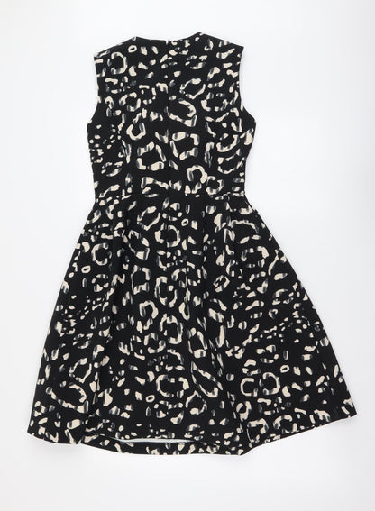 H&M Womens Black Animal Print Polyester A-Line Size S Round Neck Zip - Leopard skin pattern