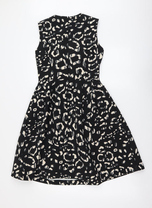 H&M Womens Black Animal Print Polyester A-Line Size S Round Neck Zip - Leopard skin pattern