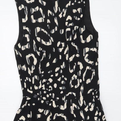 H&M Womens Black Animal Print Polyester A-Line Size S Round Neck Zip - Leopard skin pattern