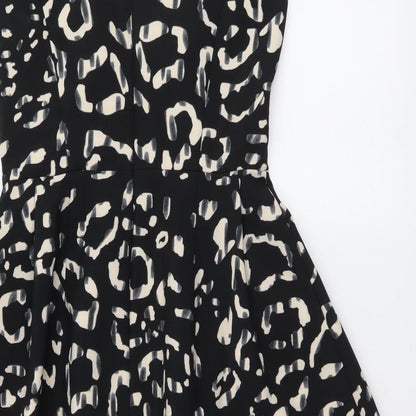 H&M Womens Black Animal Print Polyester A-Line Size S Round Neck Zip - Leopard skin pattern