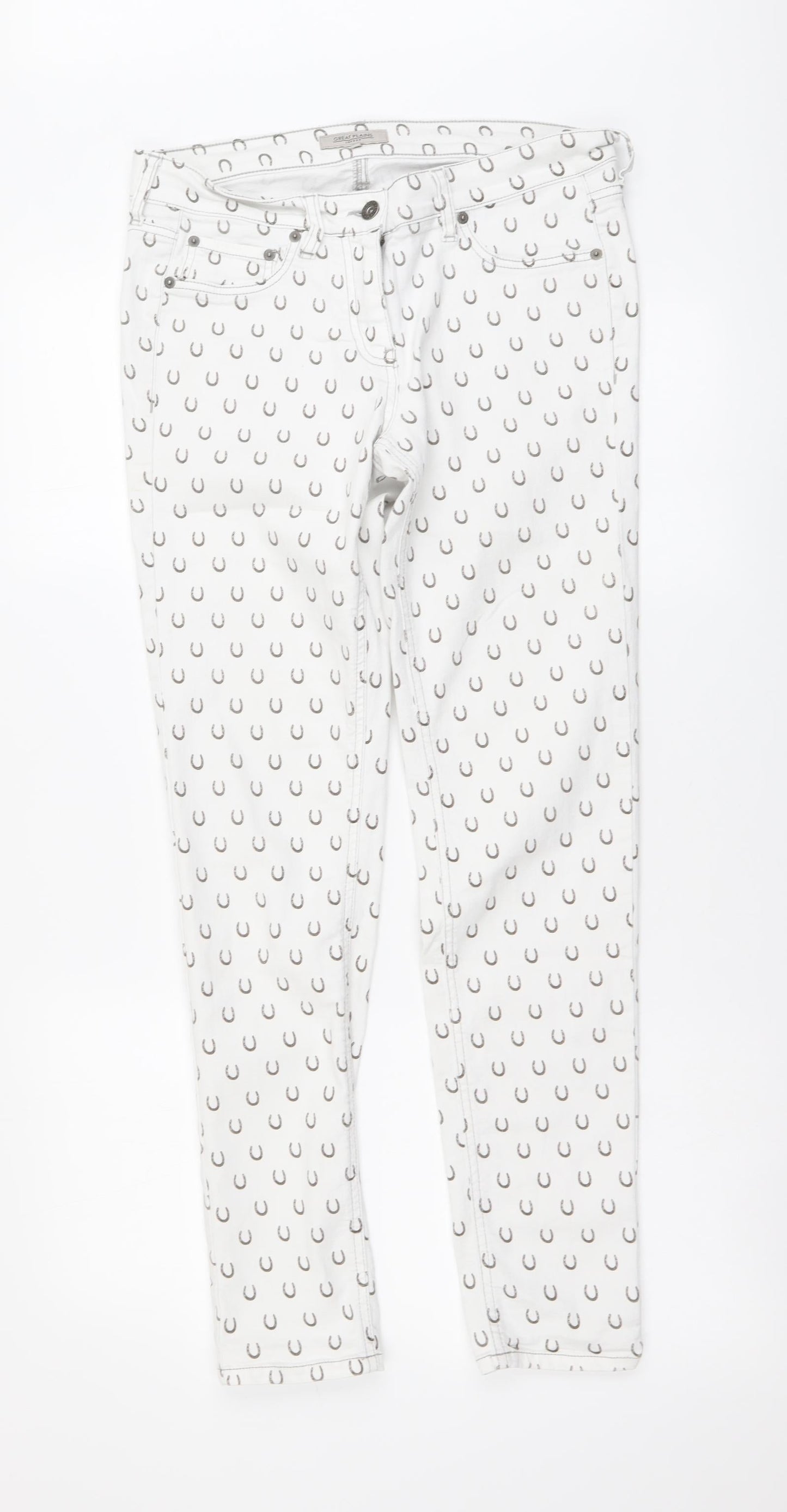 Great Plains Womens White Geometric Cotton Skinny Jeans Size 12 L29 in Regular Button