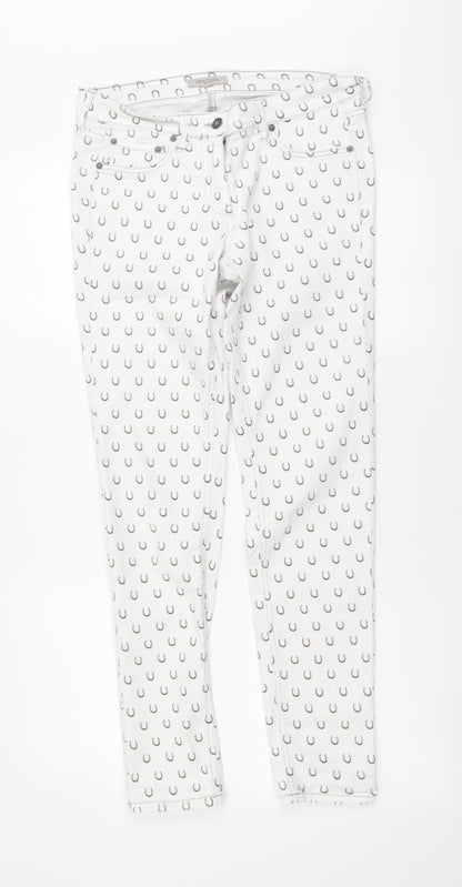 Great Plains Womens White Geometric Cotton Skinny Jeans Size 12 L29 in Regular Button