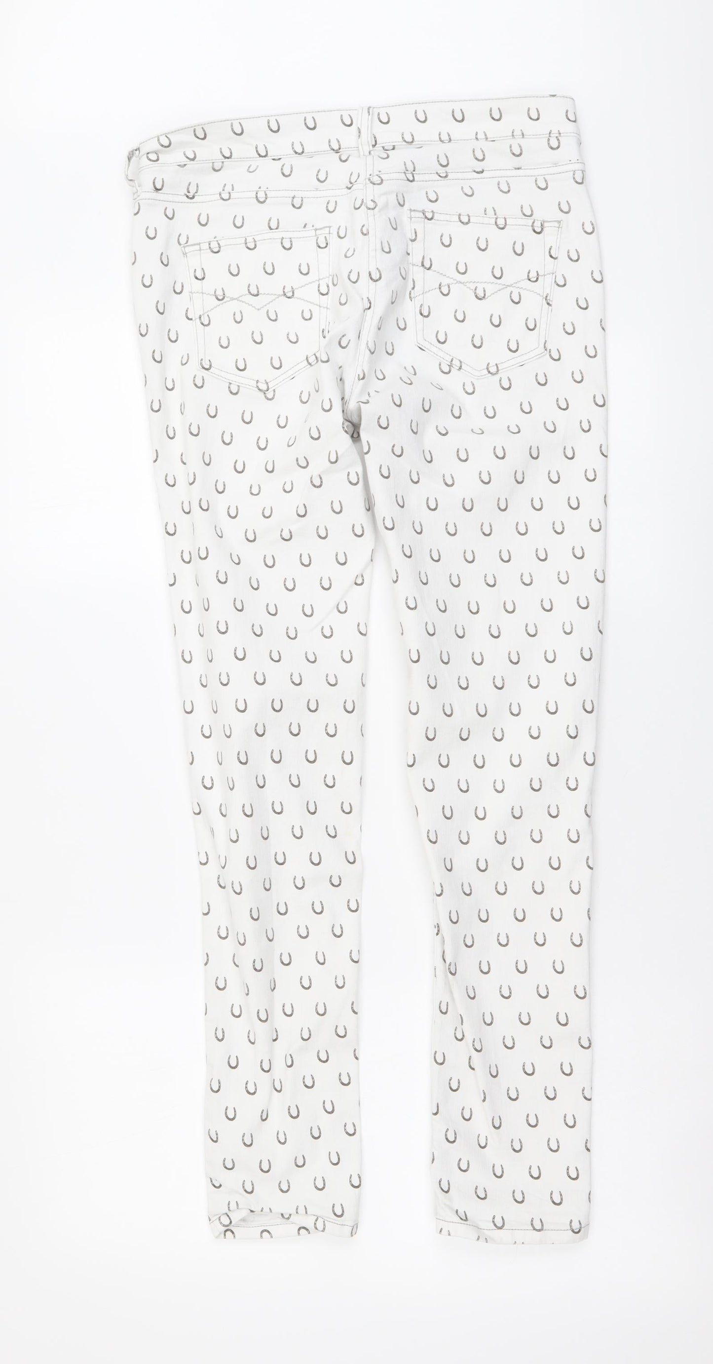 Great Plains Womens White Geometric Cotton Skinny Jeans Size 12 L29 in Regular Button