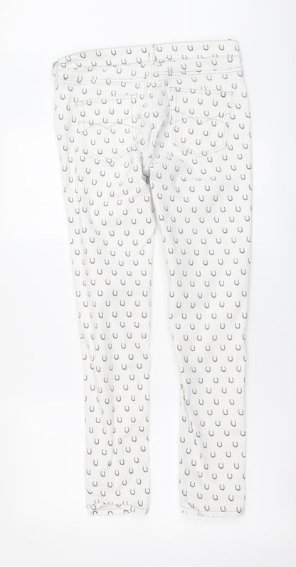 Great Plains Womens White Geometric Cotton Skinny Jeans Size 12 L29 in Regular Button