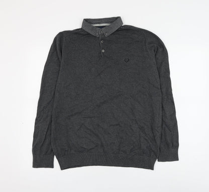 Matalan Mens Grey Collared Cotton Pullover Jumper Size M